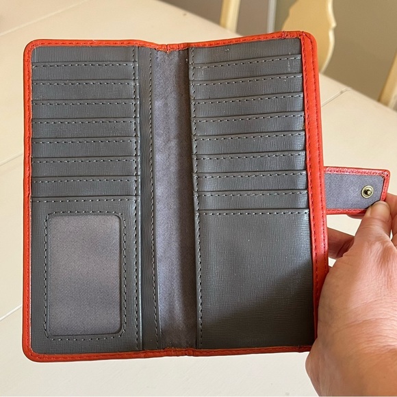 Fossil Orange Cowhide Leather Wallet Bifold Credit Card Zip Compartment Coins - Picture 11 of 15